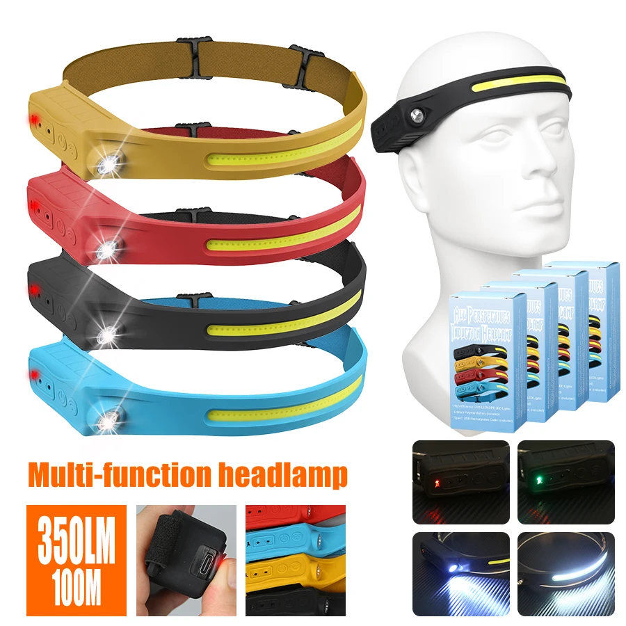 Headlamp Waterproof Rechargeable - Akumulatorowa latarka czołowa 350 lumenów z
