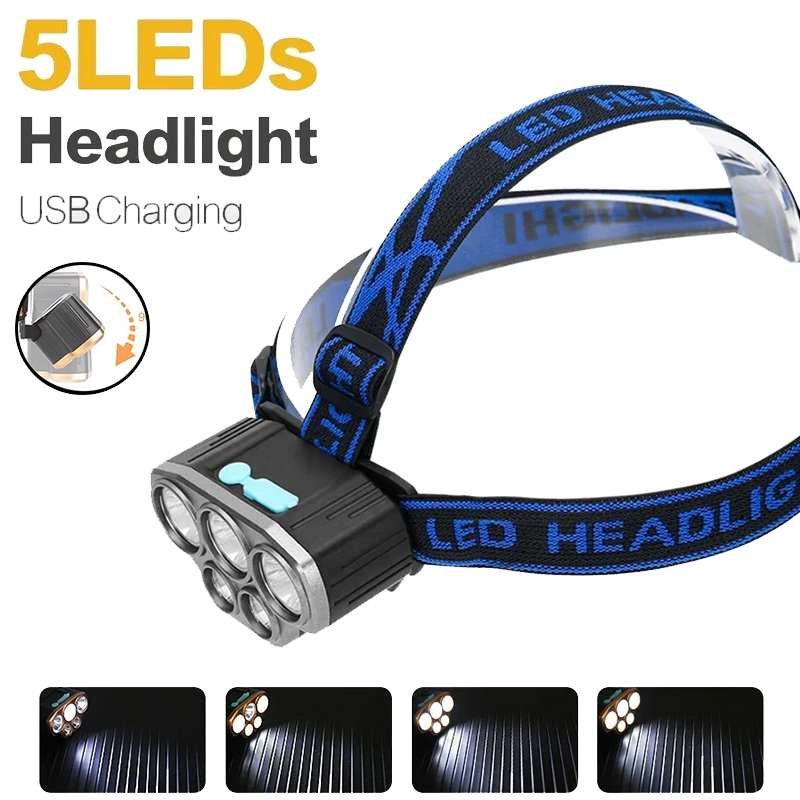 Headlamp Waterproof Rechargeable - Akumulatorowa latarka czołowa z 5 diodami