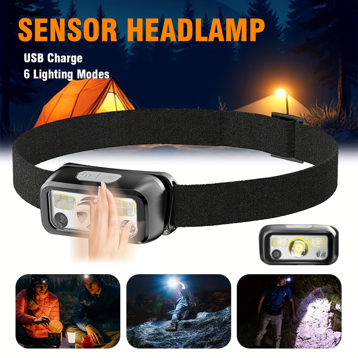 Headlamp Waterproof Rechargeable - Mocna latarka czołowa LED COB z