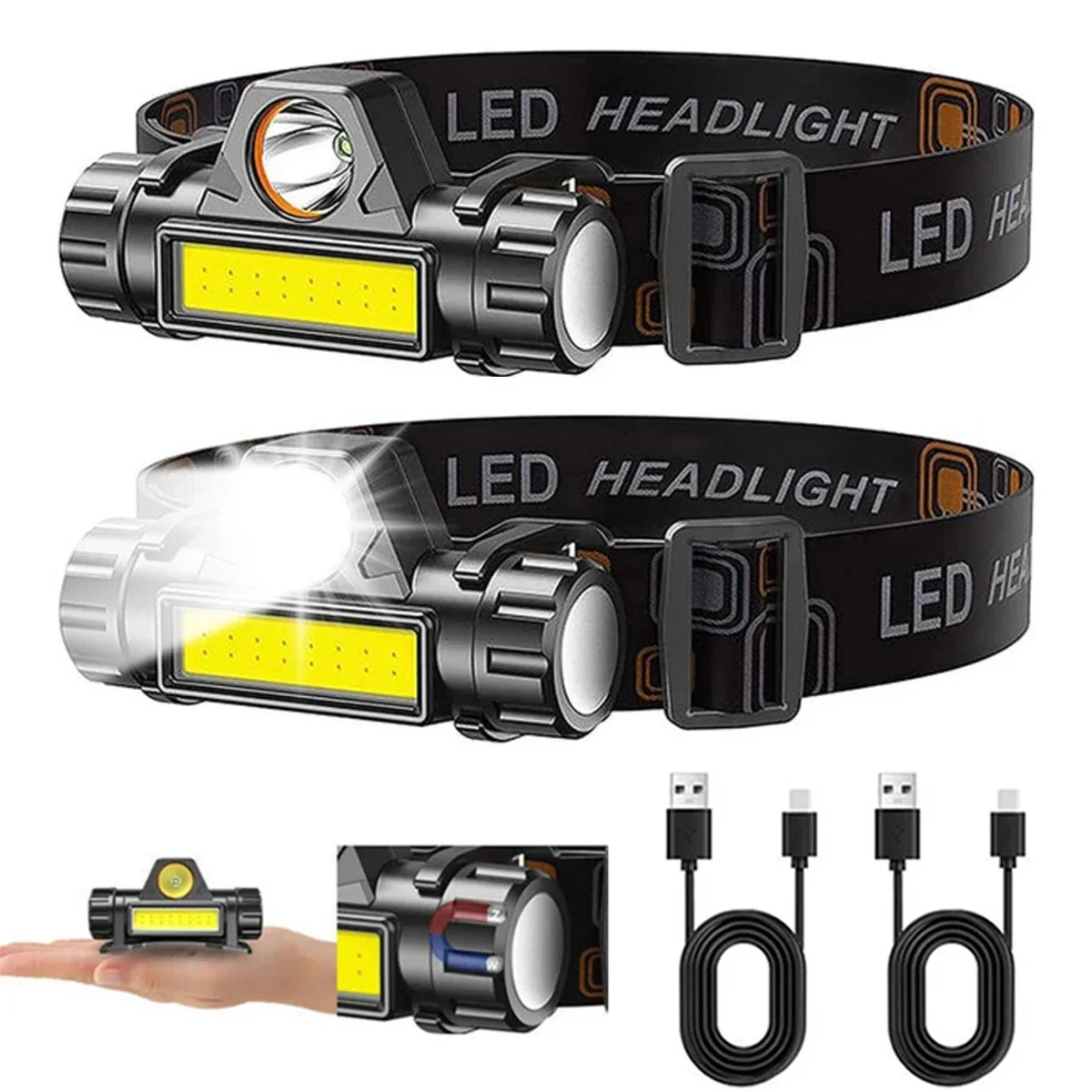 Headlamp Waterproof Rechargeable - 1-3 SZT. Ładowalna Latarka Czołowa LED