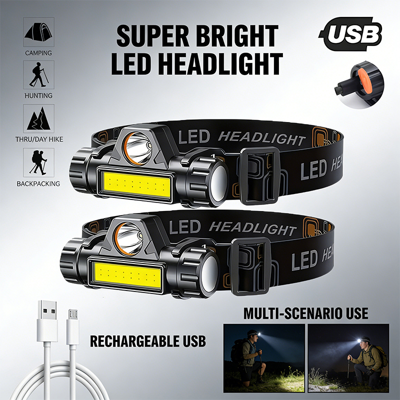 Headlamp Waterproof Rechargeable - Super Jasna Latarka Czołowa LED, Akumulatorowa,